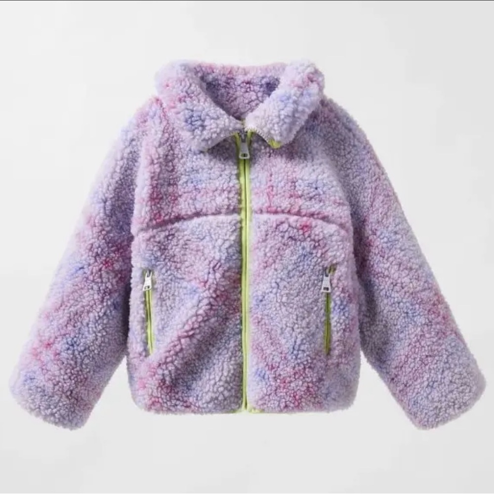 Zara Combination Plaid Sherpa Fleece Zip-up Jacket